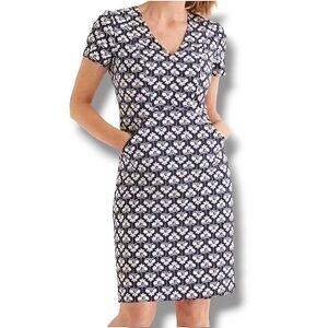 Boden blue and warm white short sleeve Dana chino floral sheath dress 16L NWT